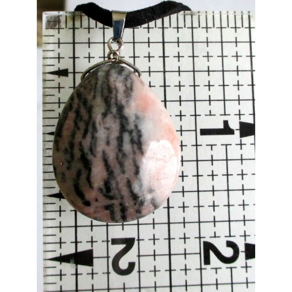 New Rhodonite Stone Teardrop Pendant Necklace 18" to 20" Black Suede Cord - Picture 7 of 7